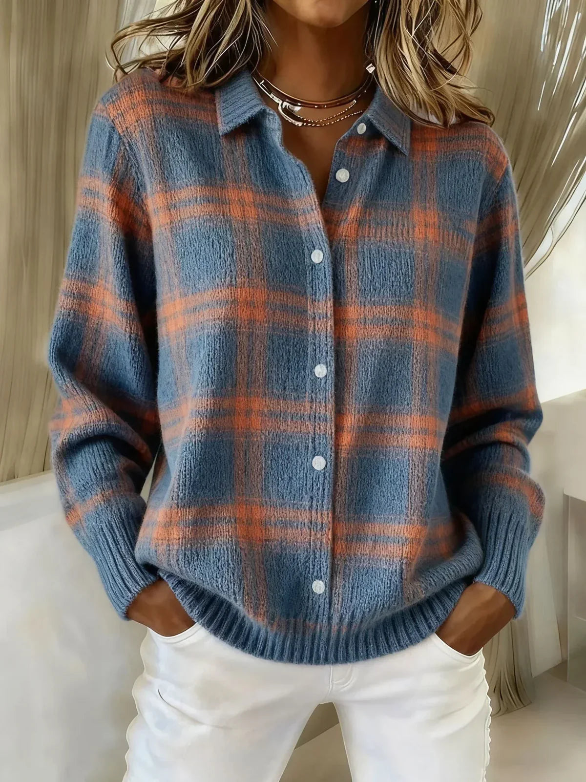 Anna™ | Soft Knit Plaid Cardigan