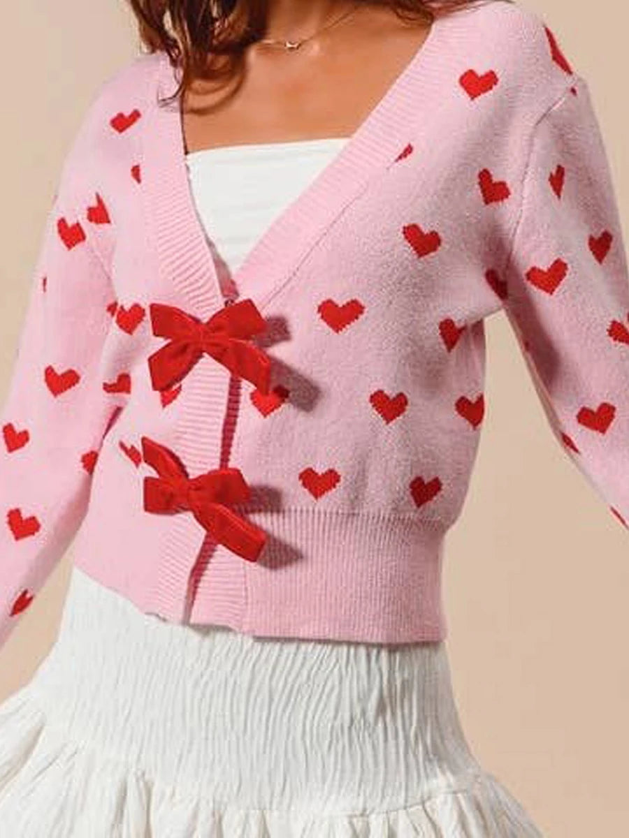Valentine's Day Cat Bow Tie Cardigan