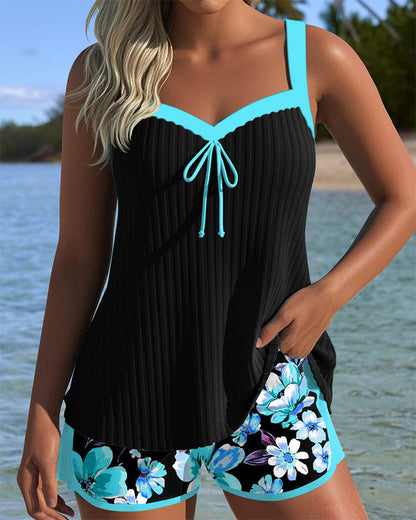 V-neck tankini in a printed design with sporty boxer shorts