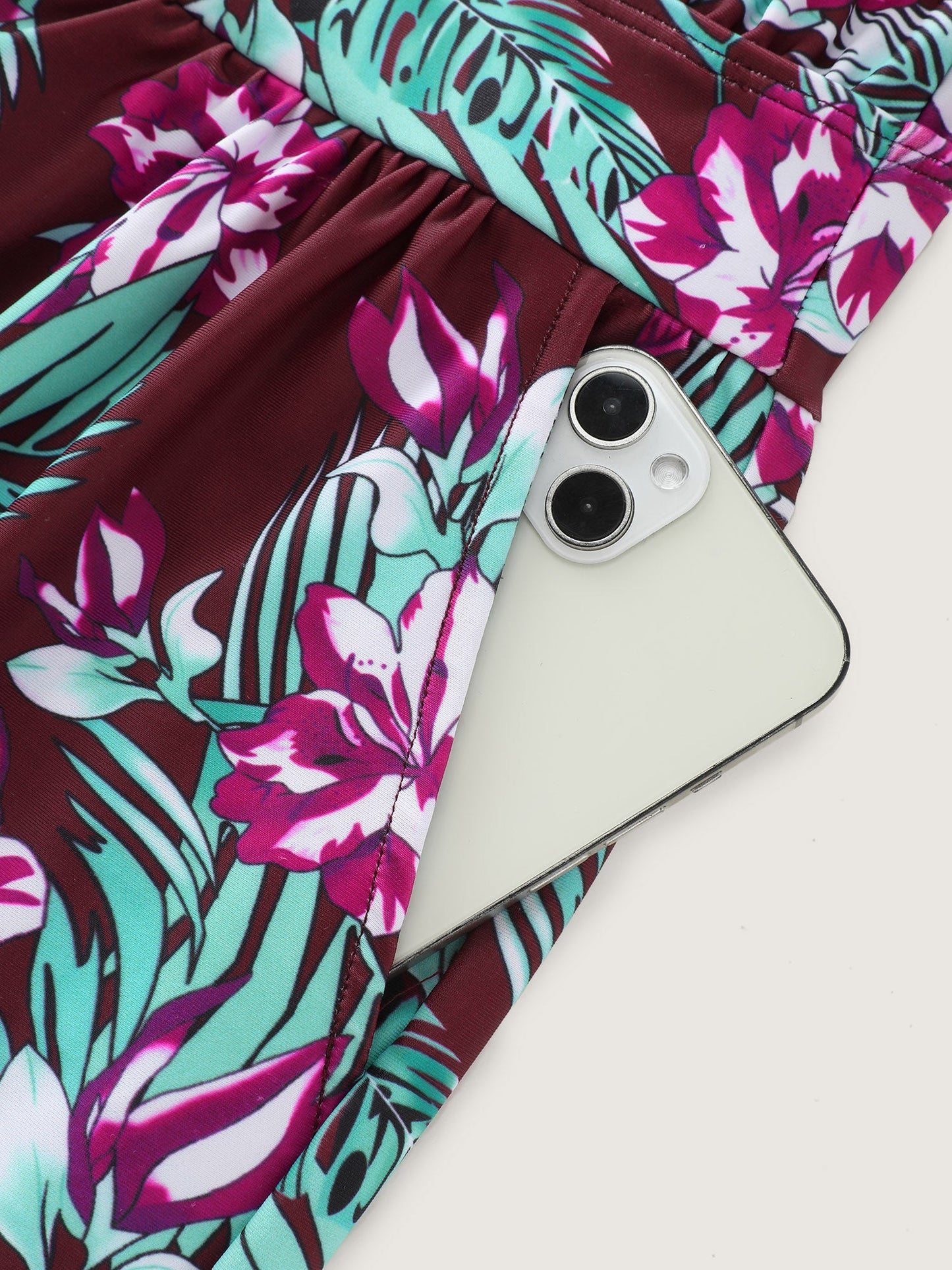 Tropical Flower Print Pockets One-Piece Swimsuit