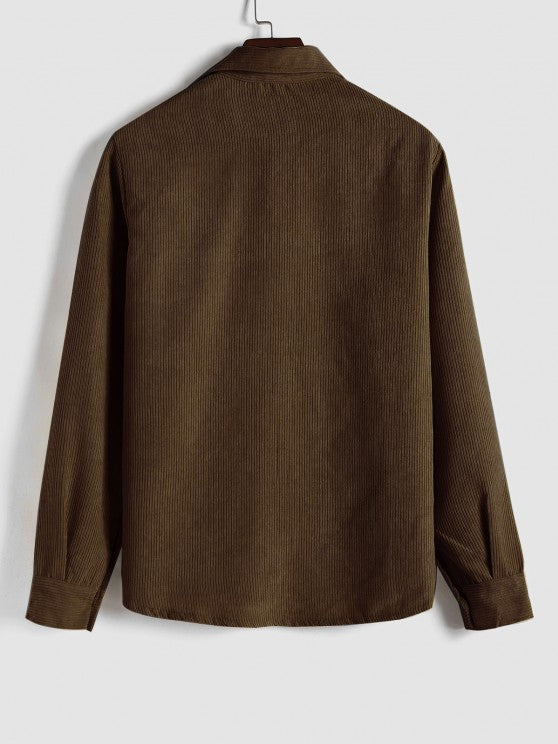Men's Half-Button Corduroy Long-Sleeve Shirt