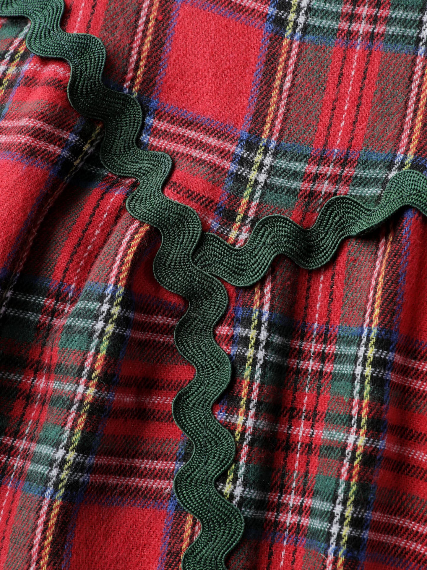 Festive Plaid Wavy Trim Midi Dress