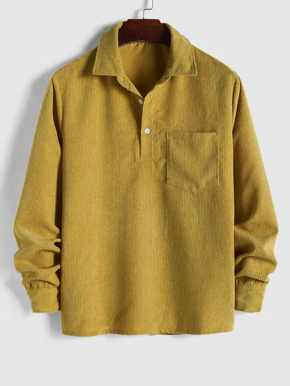 Men's Half-Button Corduroy Long-Sleeve Shirt
