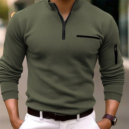 Gusteous Men's Long-Sleeve Polo Shirt with Zipper – Sporty-Elegant Polo