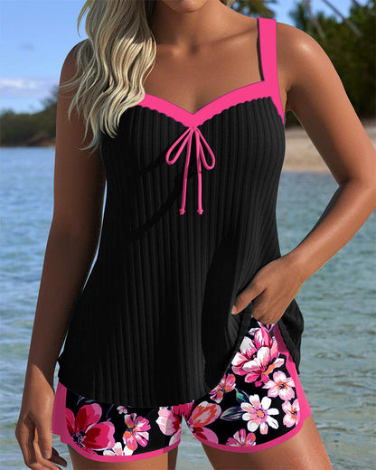 V-neck tankini in a printed design with sporty boxer shorts