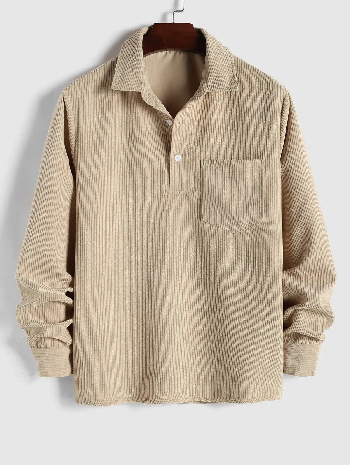 Men's Half-Button Corduroy Long-Sleeve Shirt