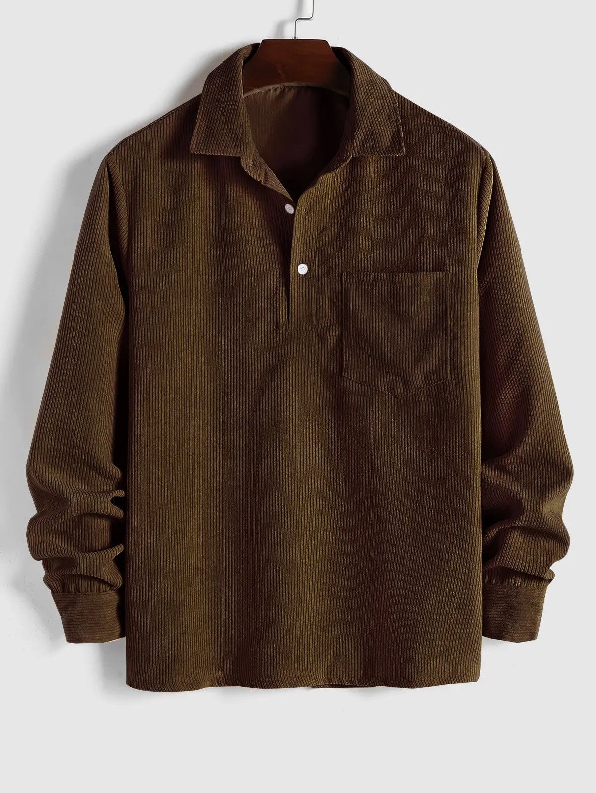 Men's Half-Button Corduroy Long-Sleeve Shirt