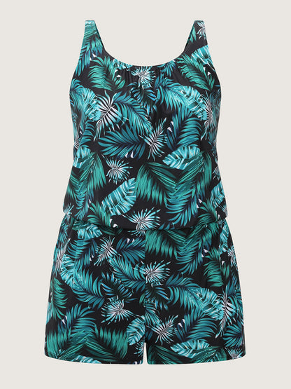 Tropical Flower Print Pockets One-Piece Swimsuit