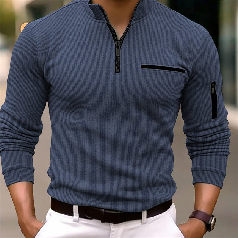 Gusteous Men's Long-Sleeve Polo Shirt with Zipper – Sporty-Elegant Polo