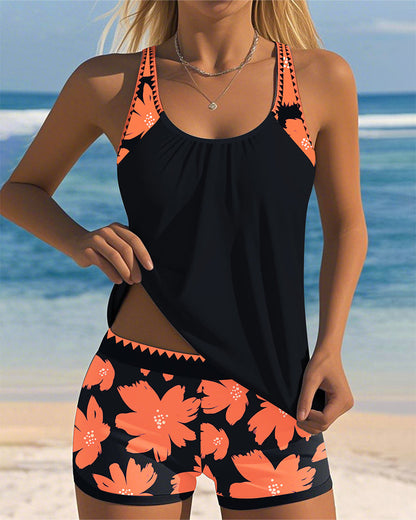Stylish Tankini – U-neck, Sleeveless, and Printed in Boxer Pink