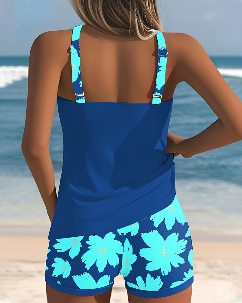 Stylish Tankini – U-neck, Sleeveless, and Printed in Boxer Pink