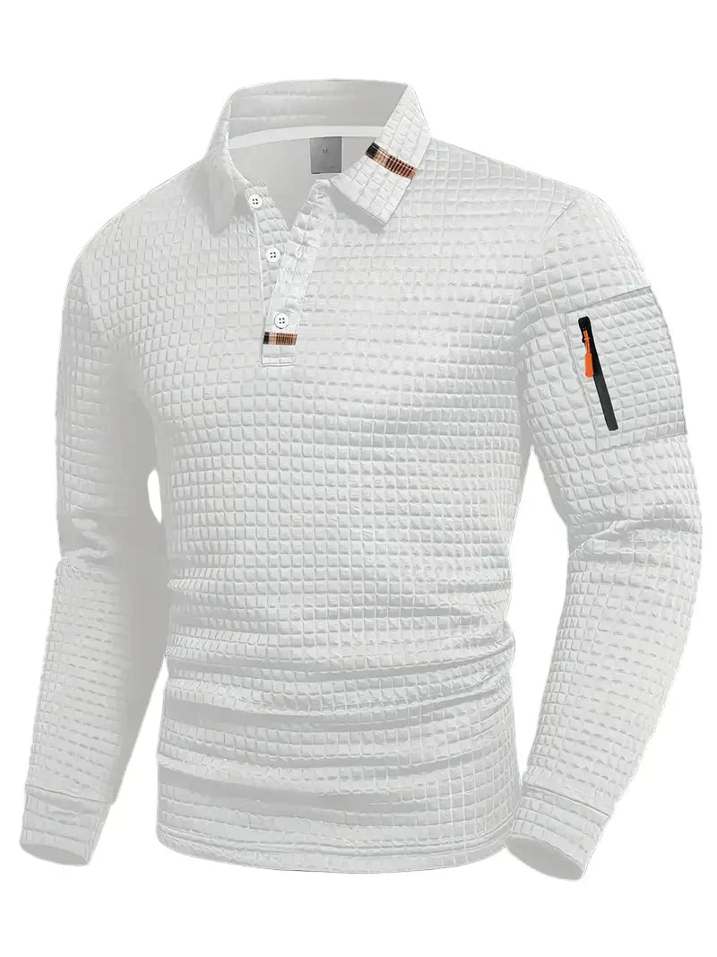 NordicWeave™ Men's Long-Sleeve Polo – Warm, Stylish & Comfortable