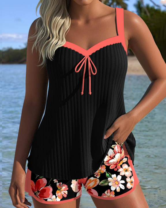 V-neck tankini in a printed design with sporty boxer shorts
