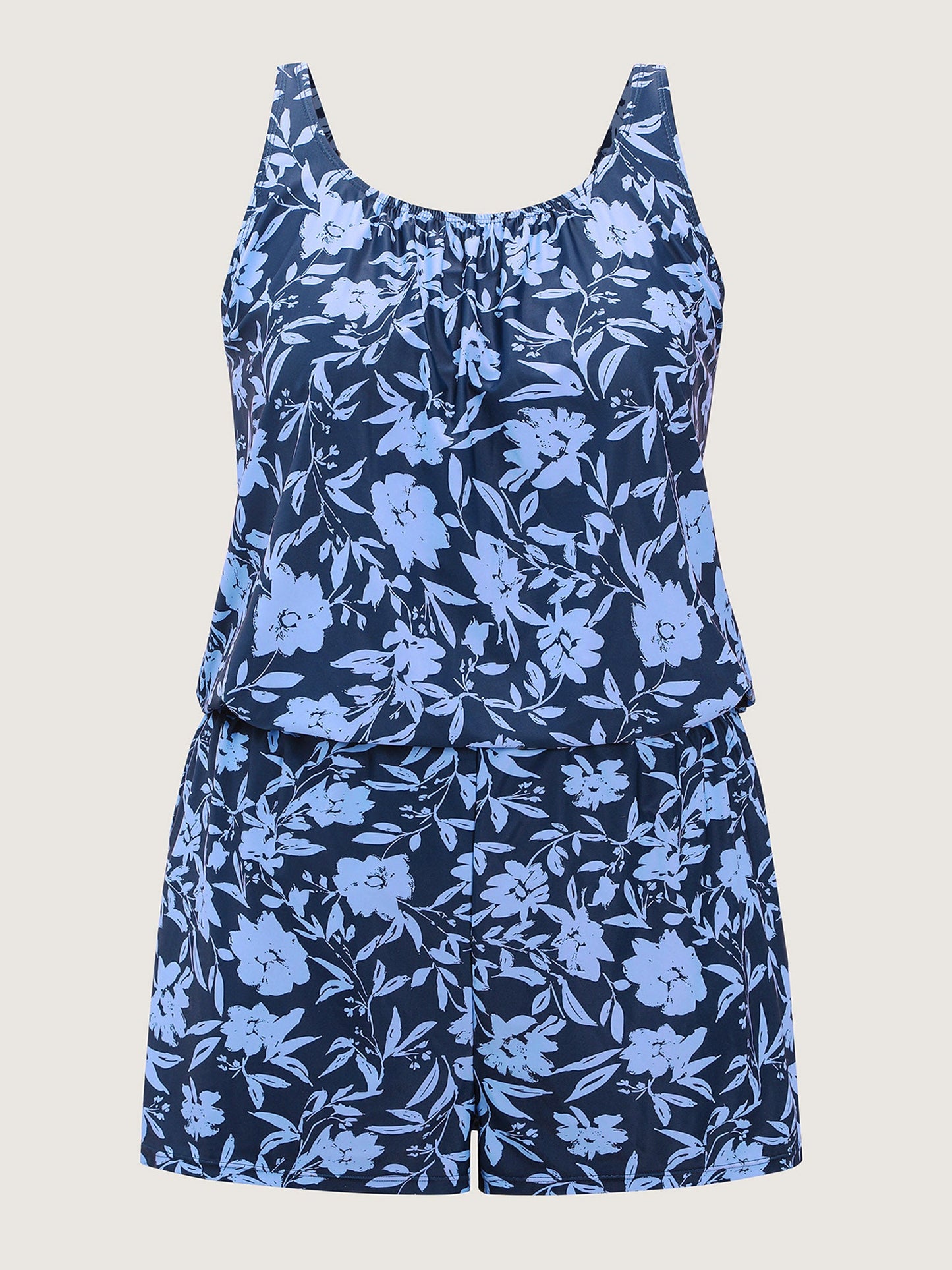 Tropical Flower Print Pockets One-Piece Swimsuit