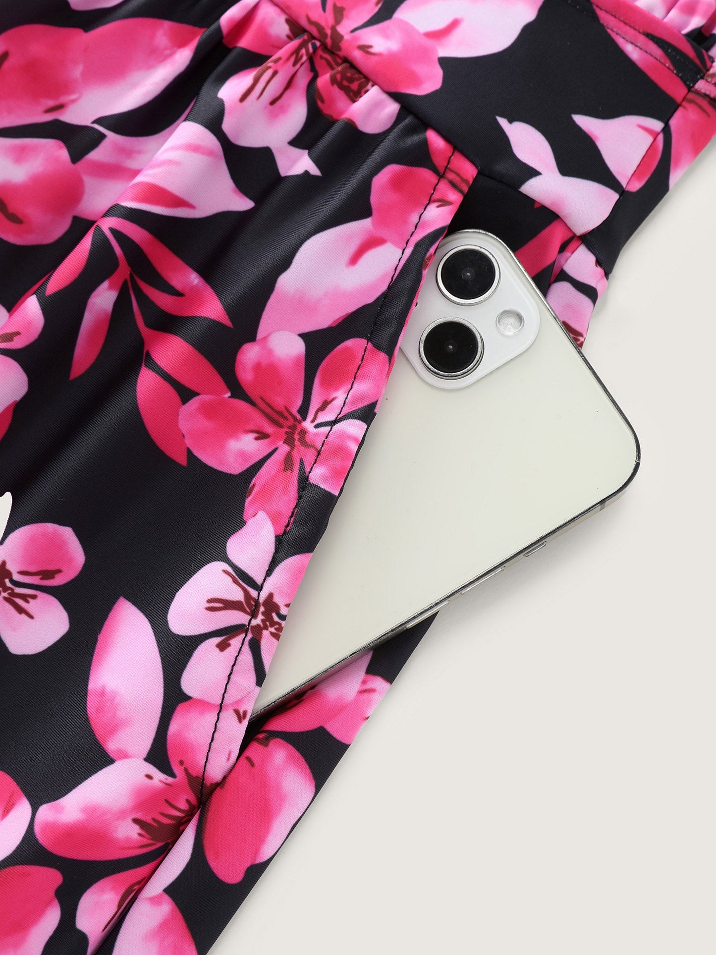 Tropical Flower Print Pockets One-Piece Swimsuit