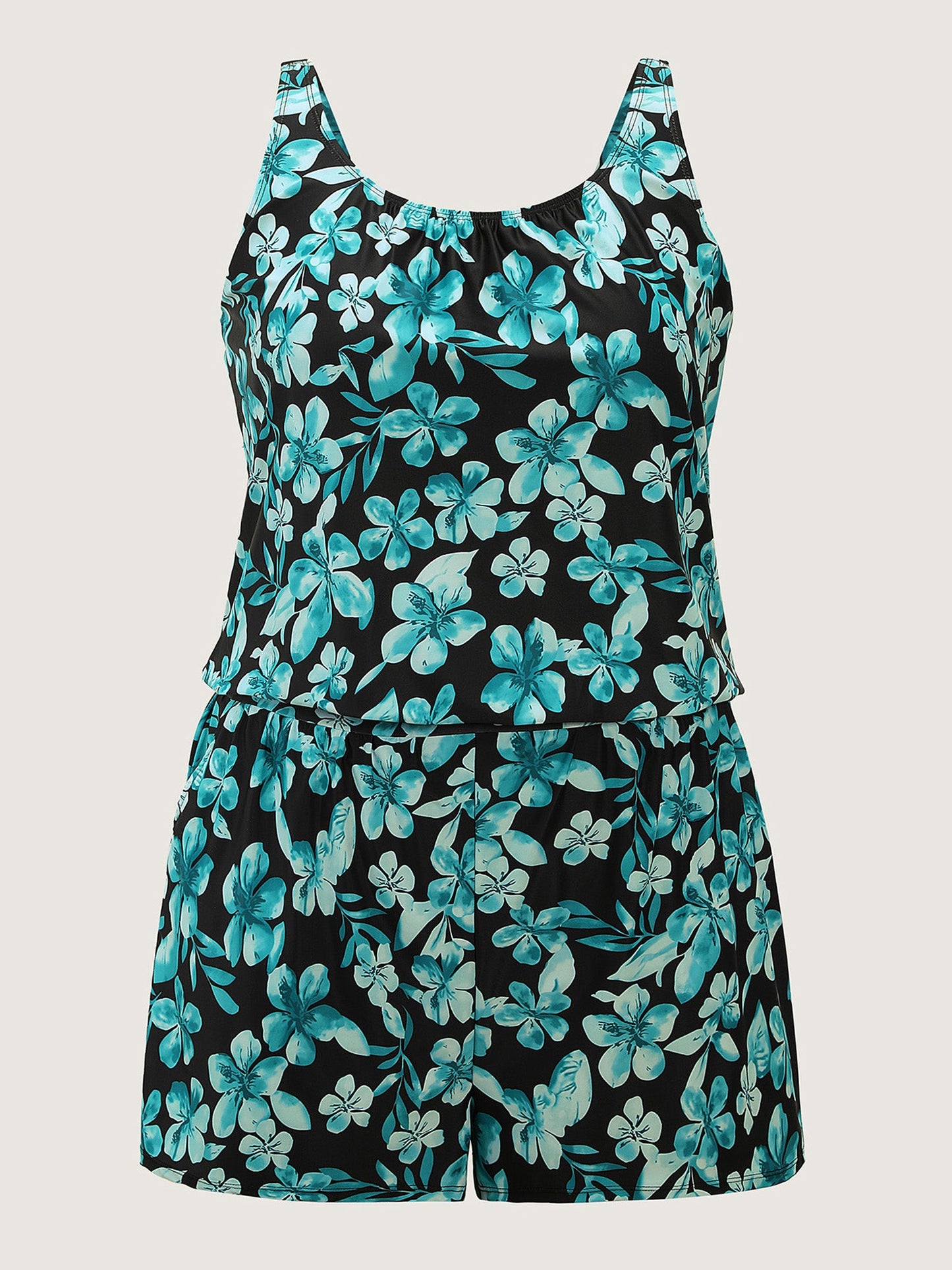 Tropical Flower Print Pockets One-Piece Swimsuit