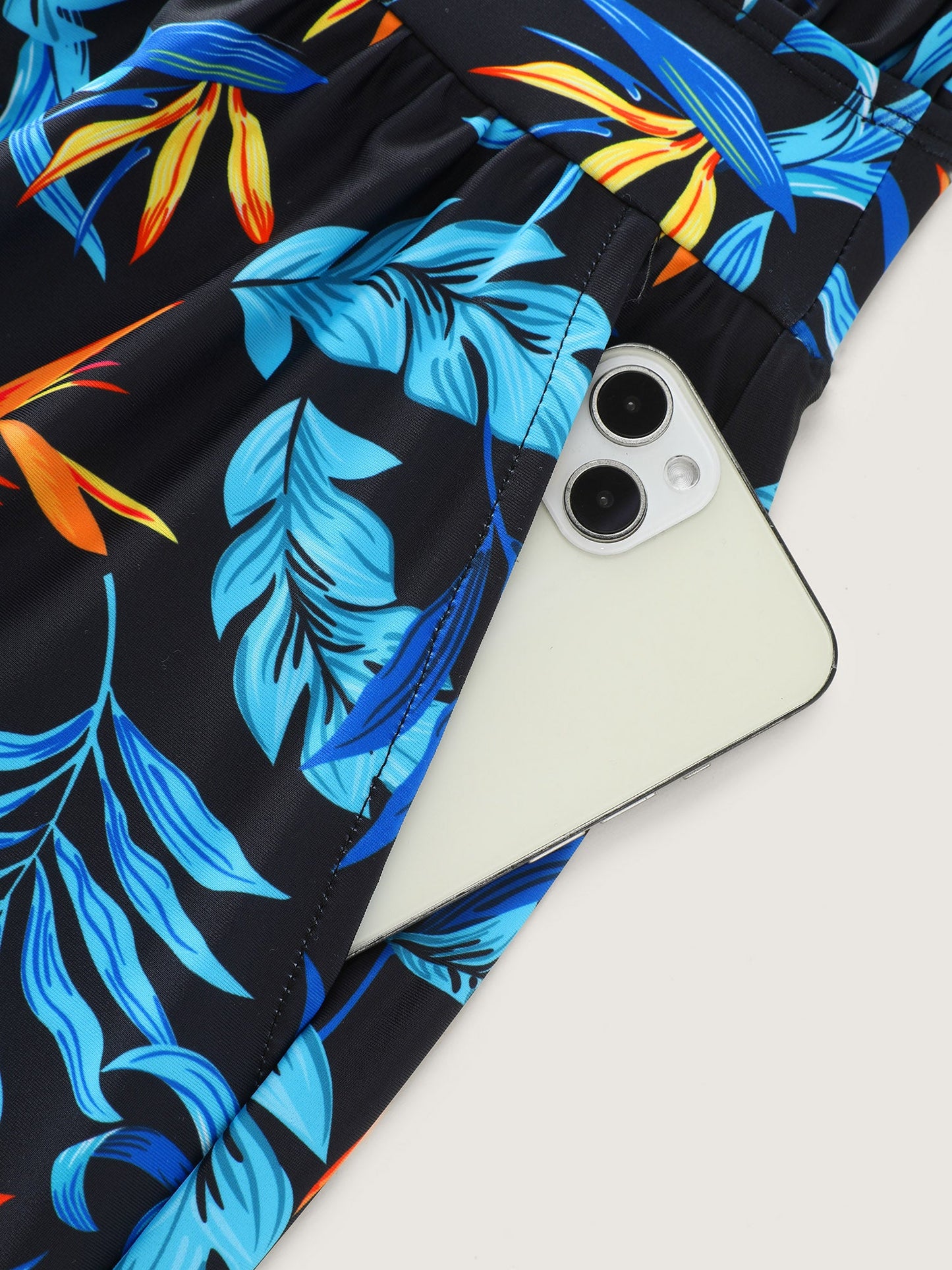 Tropical Flower Print Pockets One-Piece Swimsuit