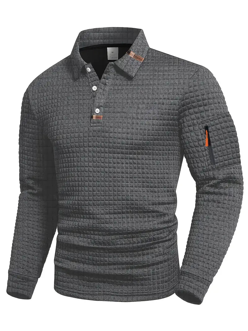 NordicWeave™ Men's Long-Sleeve Polo – Warm, Stylish & Comfortable