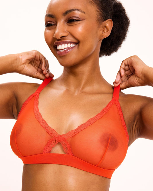 Mesh Lace Cut-Out Triangle+ Bralette Fiery Red