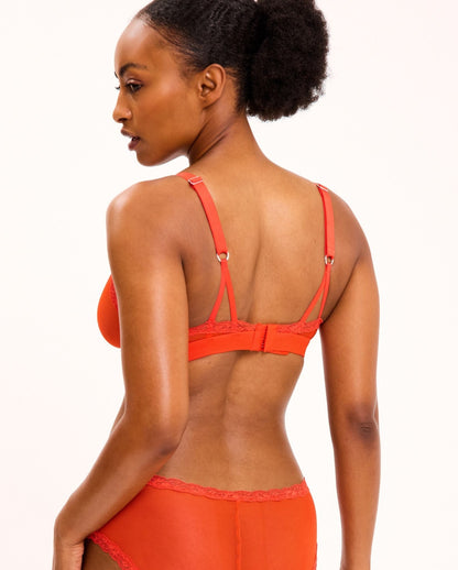 Mesh Lace Cut-Out Triangle+ Bralette Fiery Red