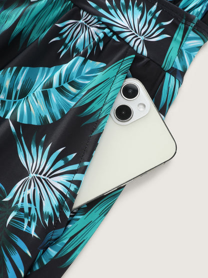 Tropical Flower Print Pockets One-Piece Swimsuit