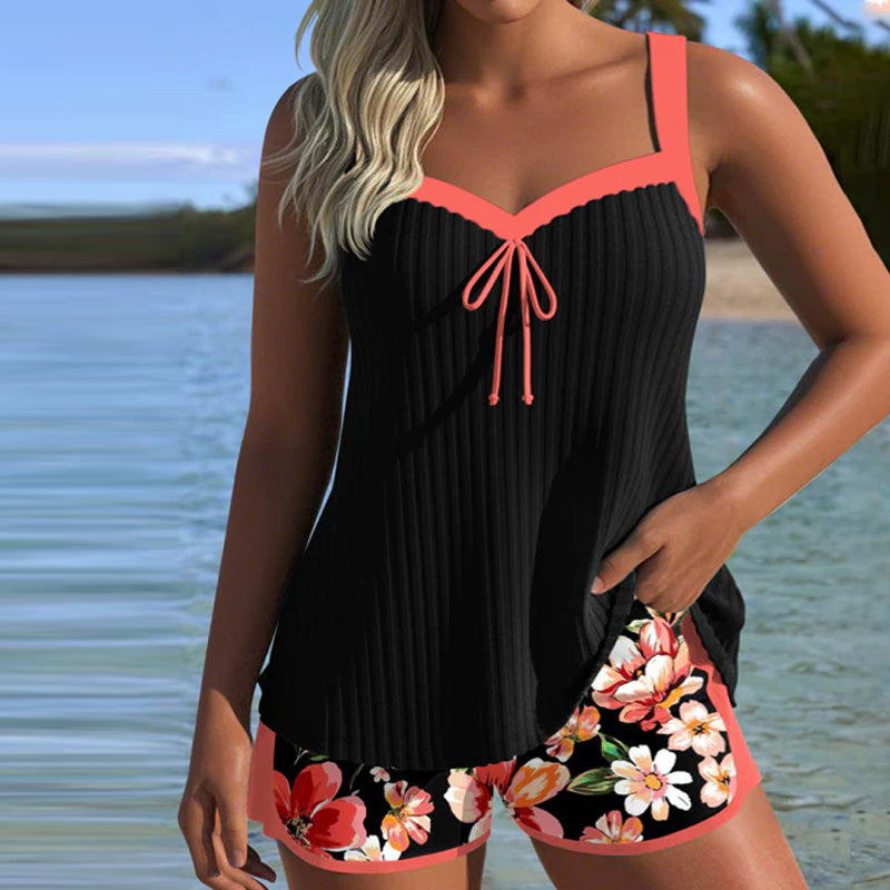 V-neck tankini in a printed design with sporty boxer shorts