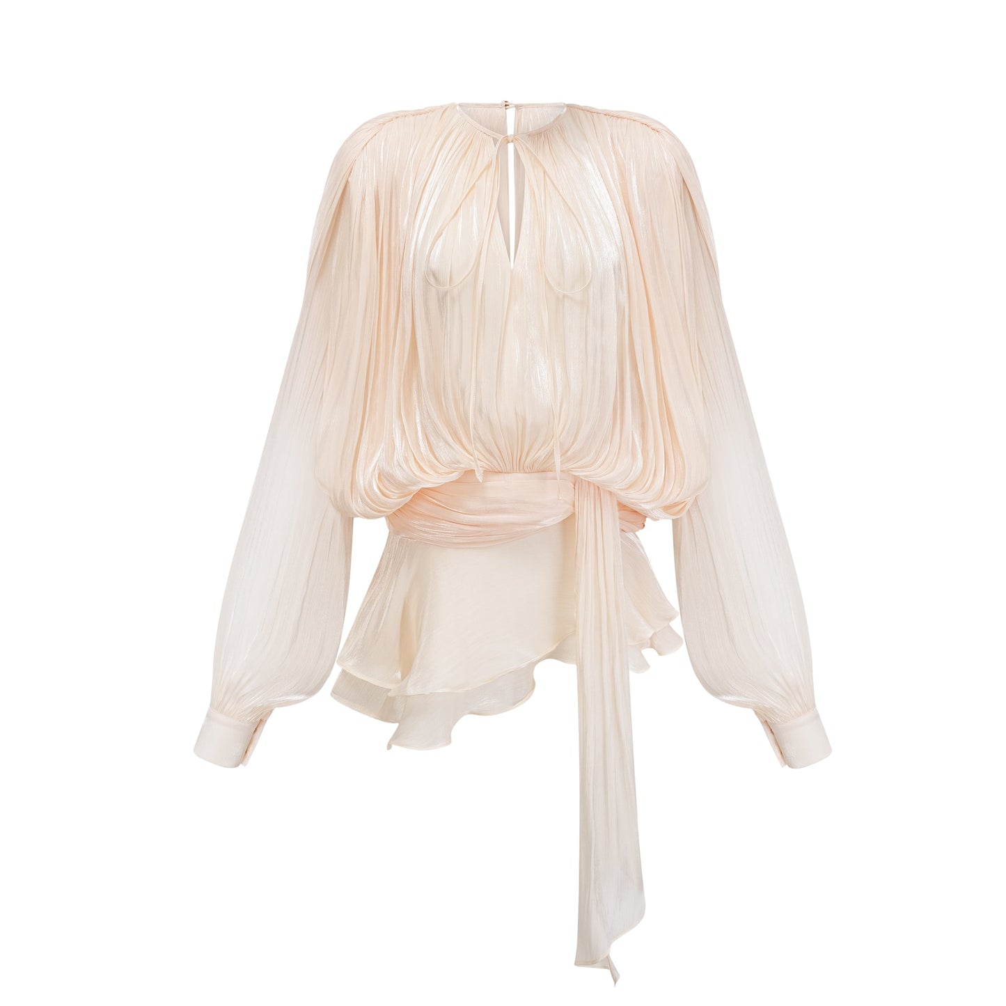 Eugenie Neutral Fully Pleated Ruffled Mini Dress