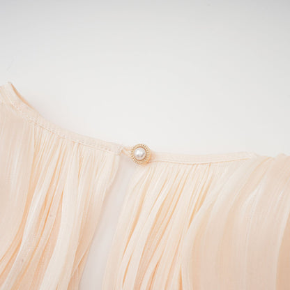 Eugenie Neutral Fully Pleated Ruffled Mini Dress