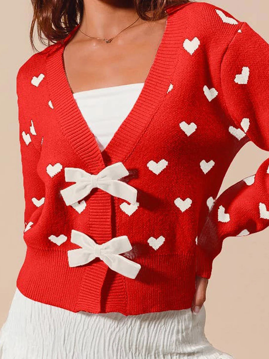 Valentine's Day Cat Bow Tie Cardigan