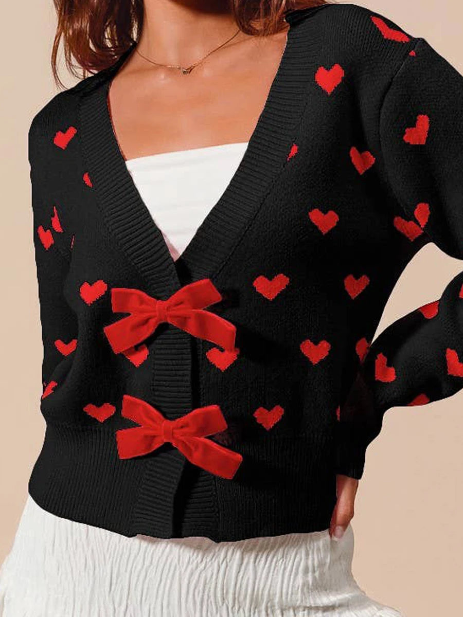Valentine's Day Cat Bow Tie Cardigan