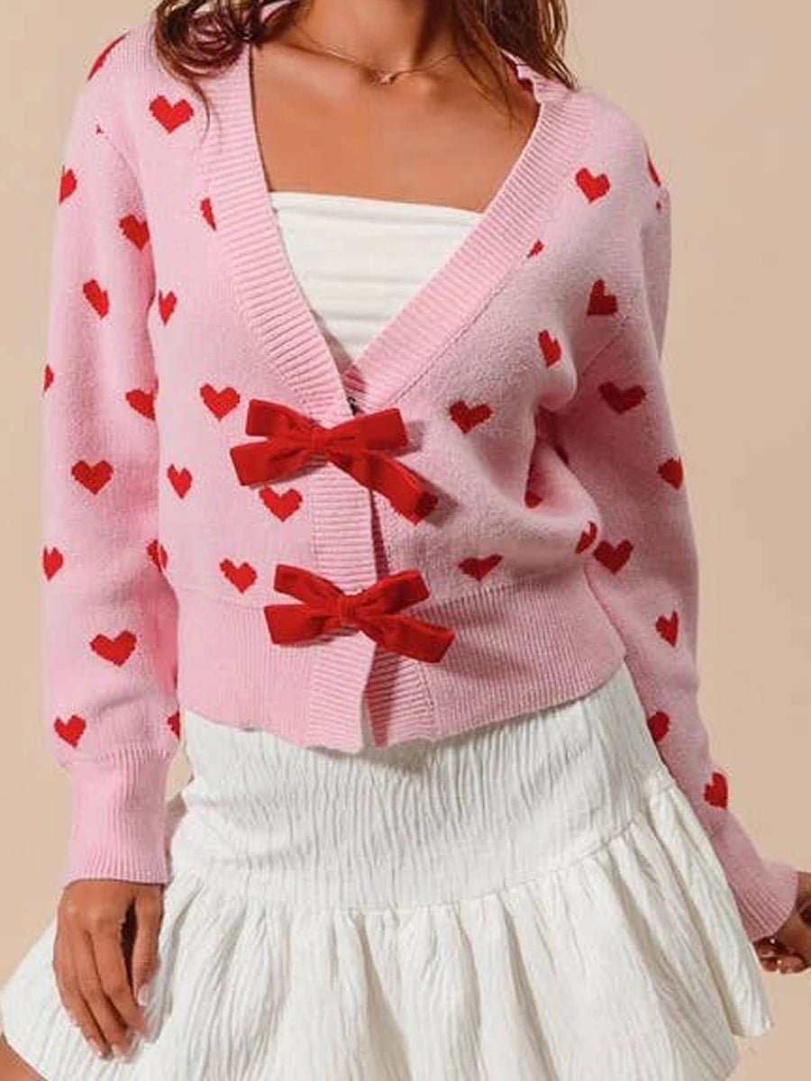 Valentine's Day Cat Bow Tie Cardigan