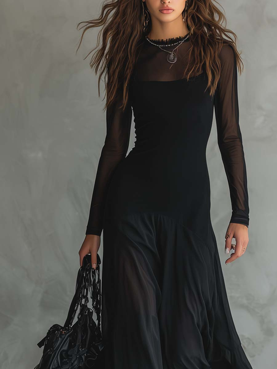 Neroa · Loose-fit Maxi Dress in Black Tulle