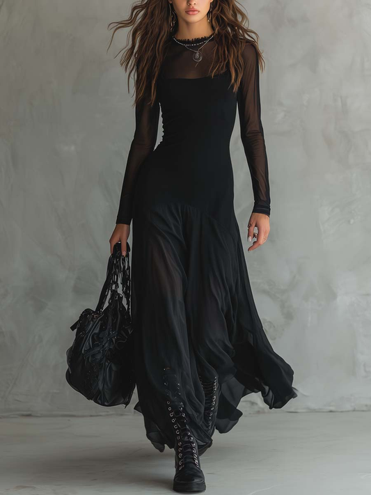 Neroa · Loose-fit Maxi Dress in Black Tulle