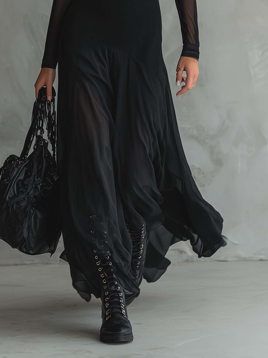 Neroa · Loose-fit Maxi Dress in Black Tulle