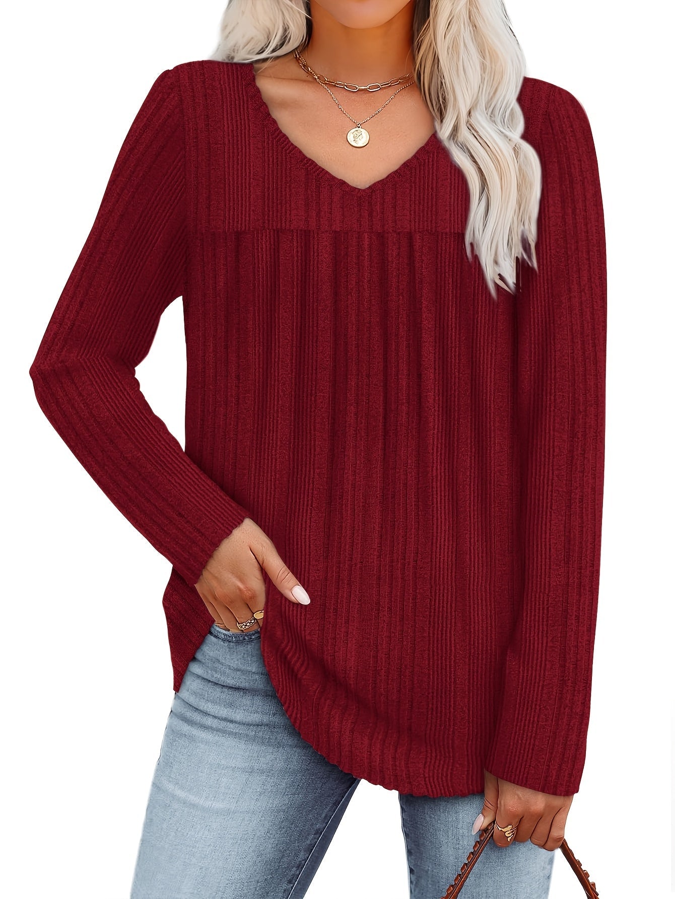 Helle™ | Lightweight knit blouse with V-neck