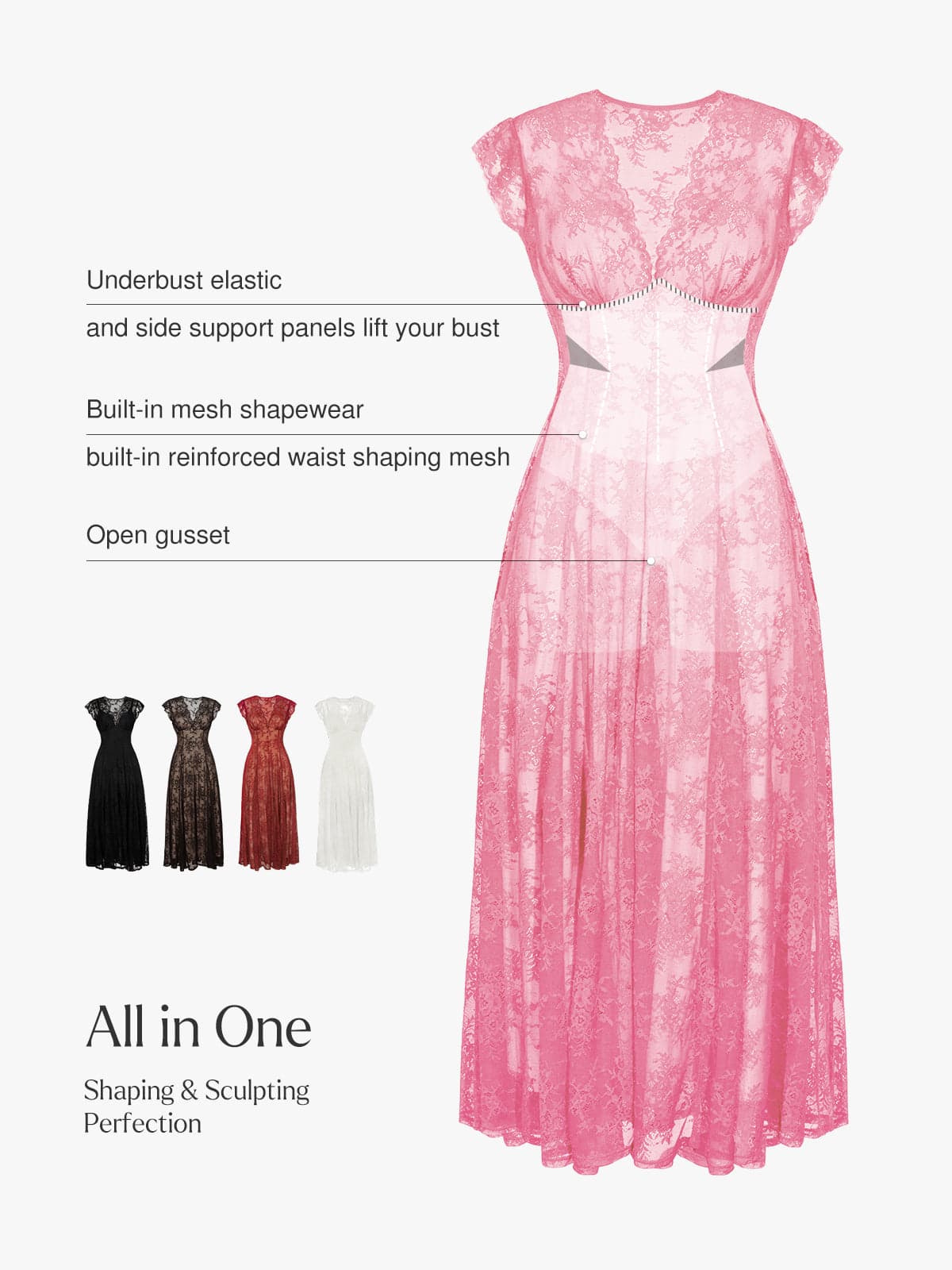 Shapewear Boho Floral Lace Front Slit Maxi Dress