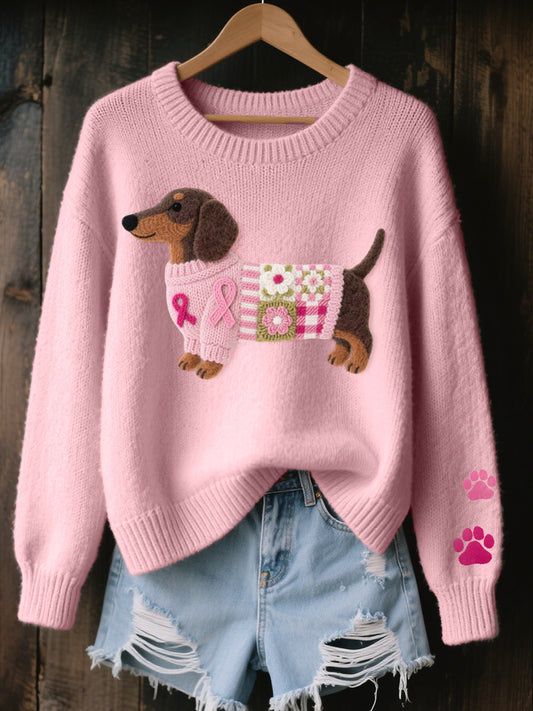 Naomi – Wool sweater with a felted dachshund pattern