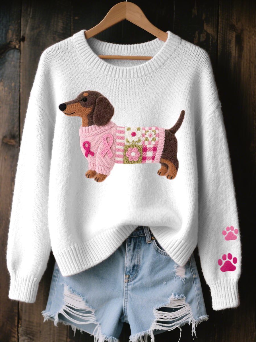 Naomi – Wool sweater with a felted dachshund pattern