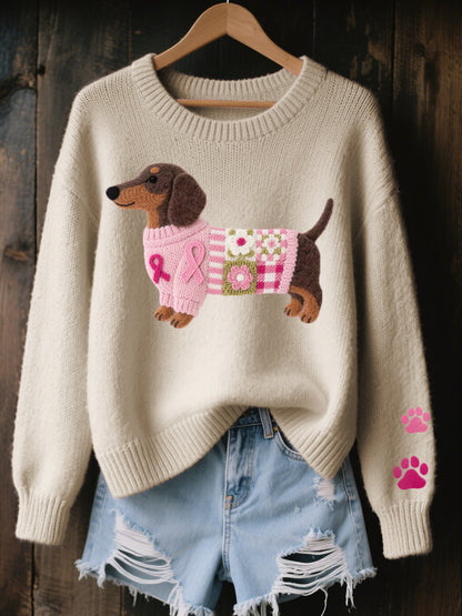 Naomi – Wool sweater with a felted dachshund pattern